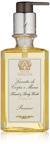 Antica Farmacista Prosecco hand wash bottle pour for a luxurious cleanse.