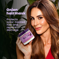 ANYELUZ Onion Hair Mask dispensing pump demonstrates easy, mess-free application.