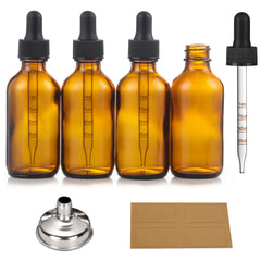 AOZITA four-pack 1oz amber bottles with calibrated droppers for precise dosing.