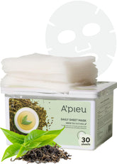 A'PIEU Daily Sheet Mask Green Tea packaging highlights moisturizing formula for all-day hydration