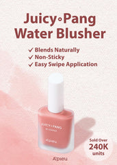 A'PIEU Juicy-Pang PK03 swatch on cheek demonstrates buildable color.