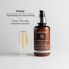 Apivita cleansing milk removing eye makeup; gentle comfort for delicate eye area.