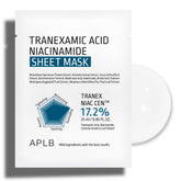 APLB Tranexamic Acid Niacinamide Sheet Mask pack front for long-lasting hydration.