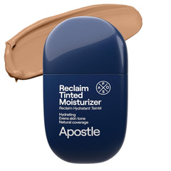 APOSTLE Reclaim tinted moisturizer bottle pour shows light hydration and buildable coverage