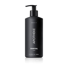 APOTHEKE Charcoal lotion bottle front highlighting premium hydration