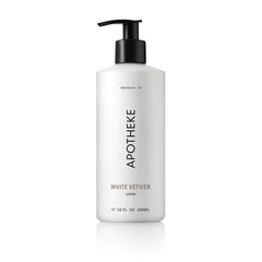 APOTHEKE hand and body lotion bottle with White Vetiver fragrance for silky hydration