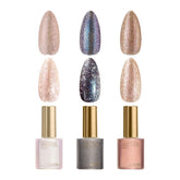 APRÉS Astral Gel Color Set bottles show three hues with a streak-free finish.