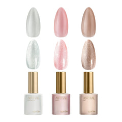 APRÉS Astral Gel Color Set velvet cat eye finish bottles arranged for depth and drama.