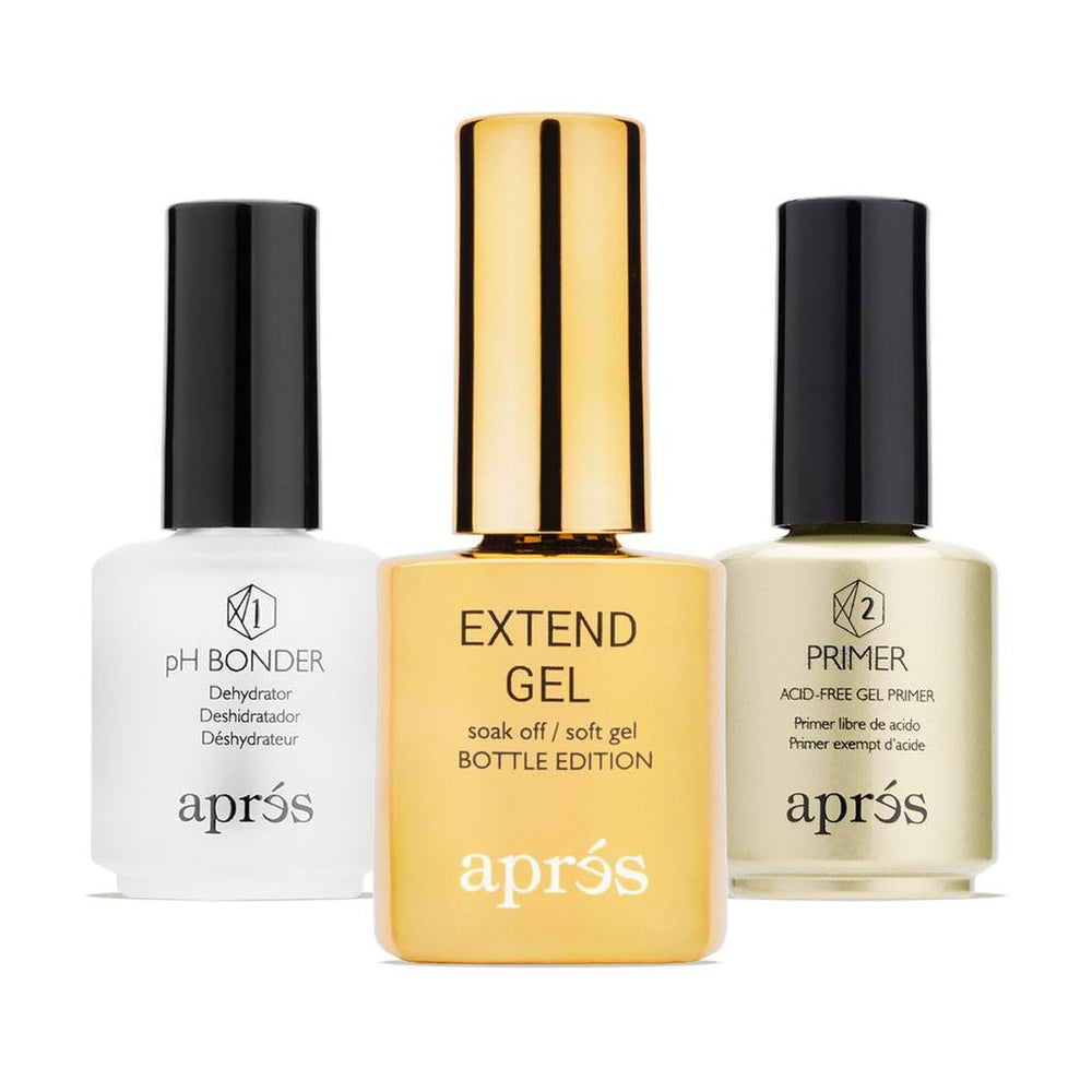 APRES Gel-X Extend Gel gold bottle for strong, flexible extensions with easy soak-off.