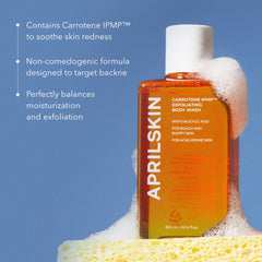 APRILSKIN Carrotene IPMP exfoliating body wash application supports gentle skin renewal during showers.