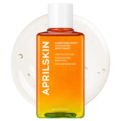 APRILSKIN Carrotene IPMP exfoliating body wash bottle for daily exfoliation and smoother skin.