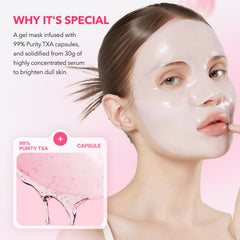APRILSKIN TXA Pink Capsule Gel Mask shows transparent absorption as capsules release TXA