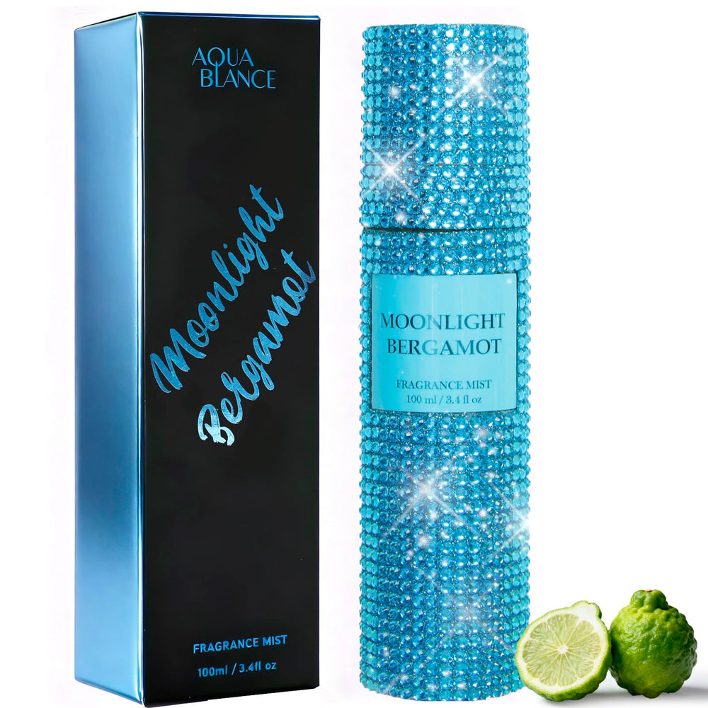 Aqua Blance Moonlight Bergamot bottle with rhinestone embellishment for elegant everyday use.