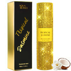 AQUA BLANCE Tropical Jasmine bottle with rhinestone embellishments for an elegant daytime look.