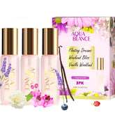 AQUA BLANCE Vanilla Woodland bottle pour showing warm notes for daily spritz.