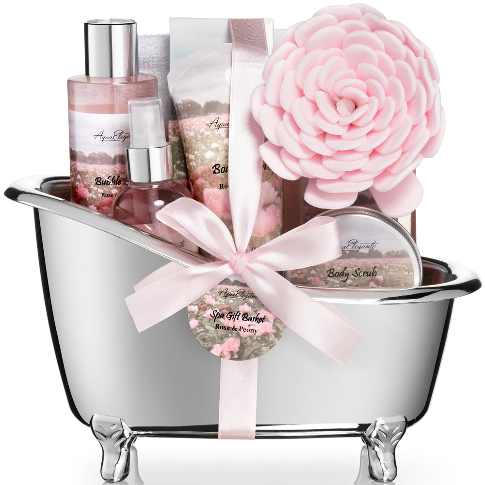Aqua Elegante spa gift basket packaging, premium gifting presentation.