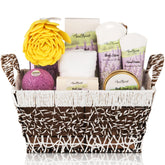 Aqua Elegante spa basket packaging with lavender-tea tree scent for relaxing at home
