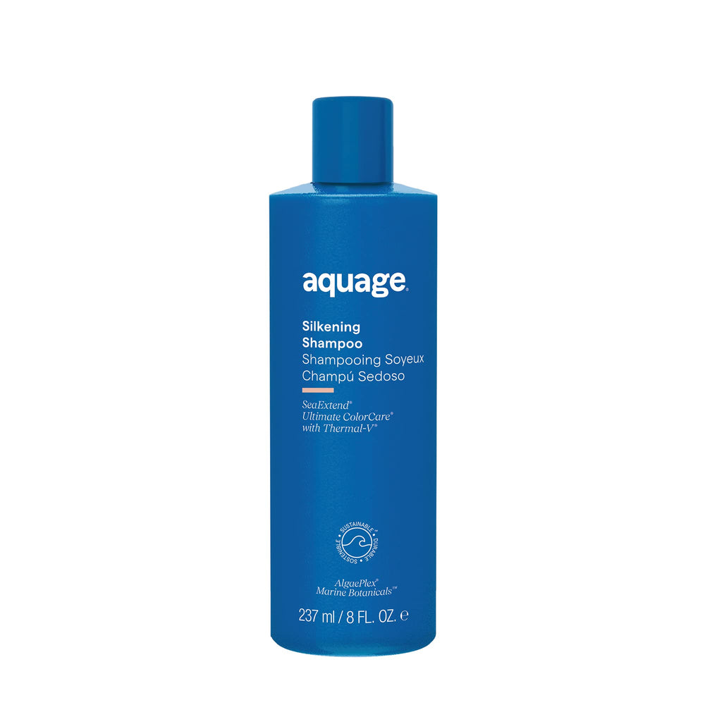 Aquage SeaExtend Silkening Shampoo bottle ready for silky, smooth hair.