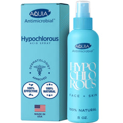 Aquia hypochlorous spray bottle for facial cleansing and acne support.