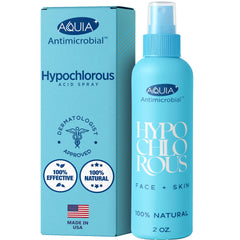 Aquia Hypochlorous Spray on a clean face for gentle cleansing and skin support.