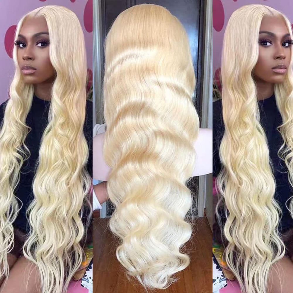 Arabella 613 lace front wig with 26-inch blonde body wave for everyday wear.