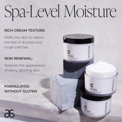 Arbonne BodyCare moisturizer cream application closeup demonstrates smooth absorption.