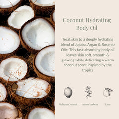 Archipelago Coconut Hydrating Body Oil applied to damp skin after shower for seal in moisture