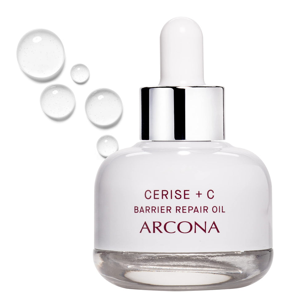 ARCONA Cerise C squalane cherry oil bottle shown for barrier support and glow.