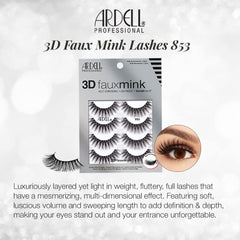 Ardell 3D Faux Mink Lashes 853 wispy volume on eye for natural drama.