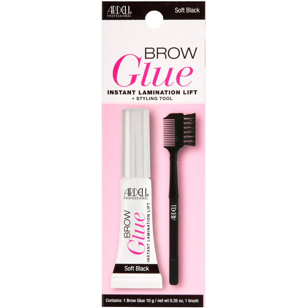Ardell Brow Glue Soft Black with styling brush applies precisely for defined brows