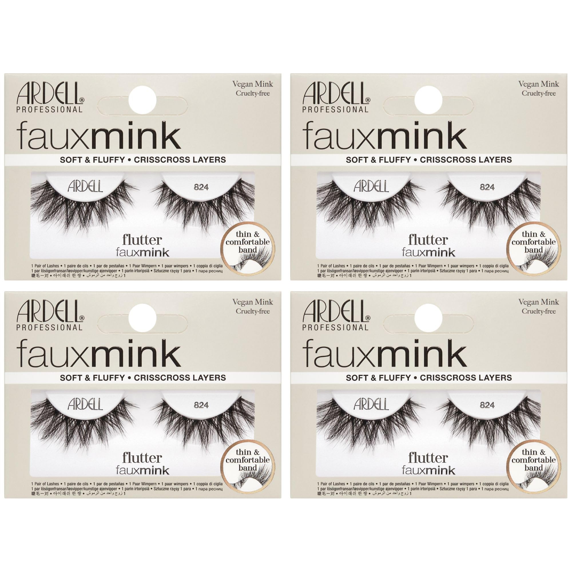 Ardell Faux Mink Wispies 824 cat-eye lashes for a lightweight, fluttery look and easy-to-apply.