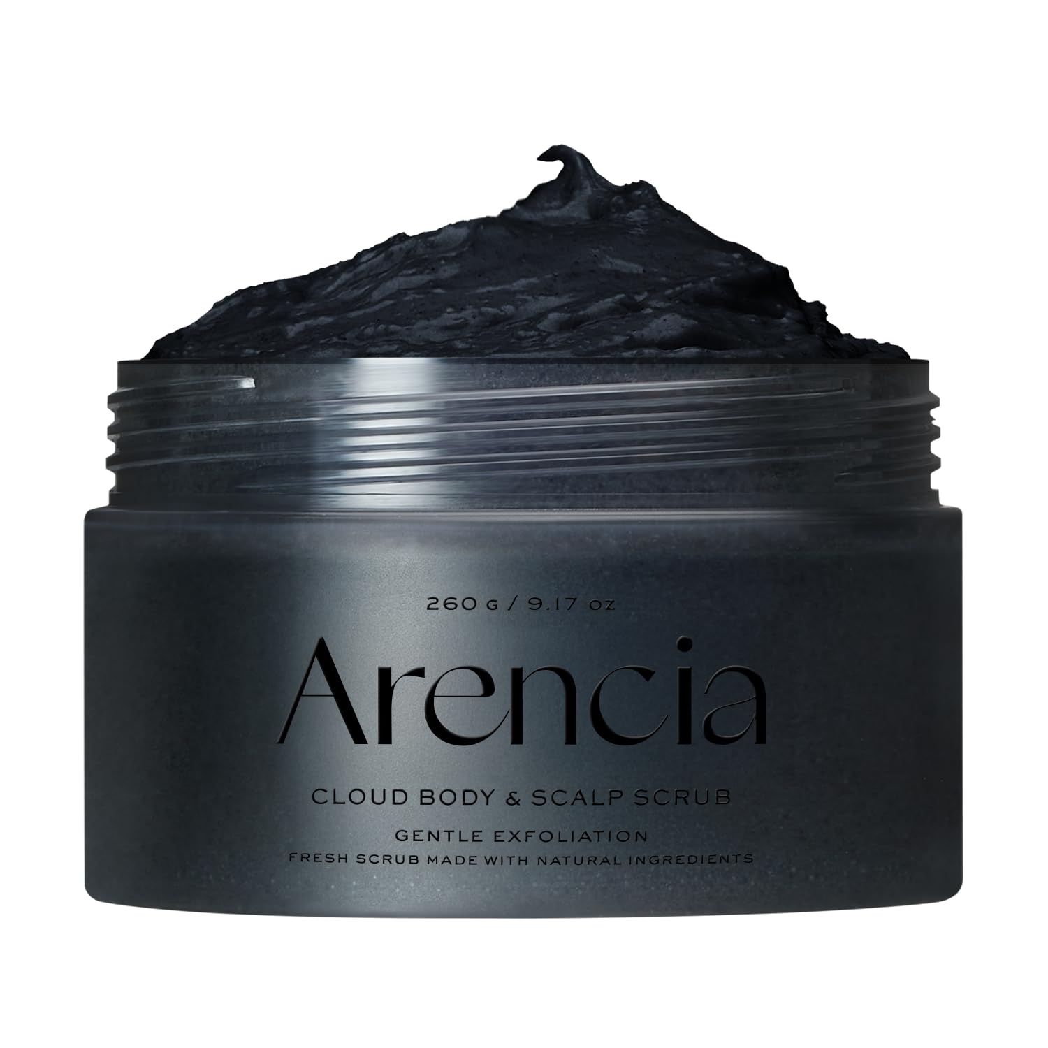 Arencia Fresh Cloud Sea Salt Scrub bottle showing the product and packaging for gentle exfoliation