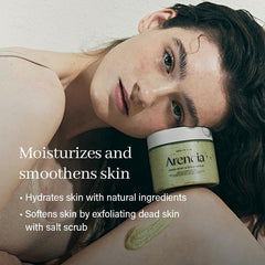 ARENCIA Fresh Cloud Sea Salt Scrub Mint spa glow scene suggests a refreshing scalp and body cleanse.