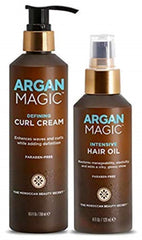 Argan Magic Defining Curl Cream bottle demonstrates lightweight definition for waves.