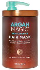 Argan Magic Restorative Hair Mask bottle highlights protein rich conditioning