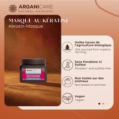 Arganicare Keratin Range Repair Mask label highlights premium hair care
