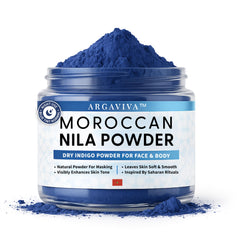 Argaviva Moroccan Nila Powder packaging highlights authentic blue clay ritual for skin care.