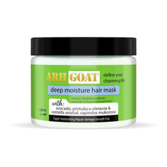 ARHGOAT Deep Moisture Mask avocado bottle close-up highlighting hydration for damaged hair