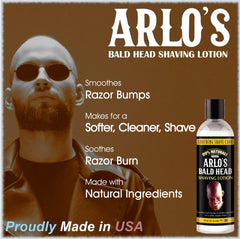 Arlo's Bald Head Shaving Lotion texture close-up showing creamy consistency.