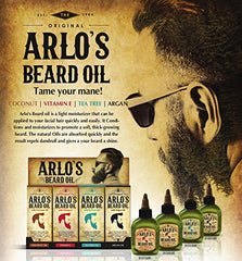 Arlo's beard oil tea tree application helps soften and manage beard texture.