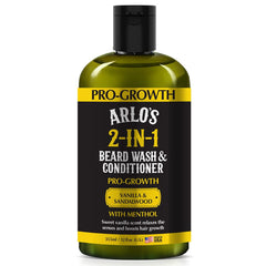 Arlo's Pro-Growth beard wash vanilla sandalwood bottle ready for use and hydration