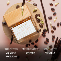 ARLYN Vanilla Bean luxury packaging box sits beside the bottle with elegance.