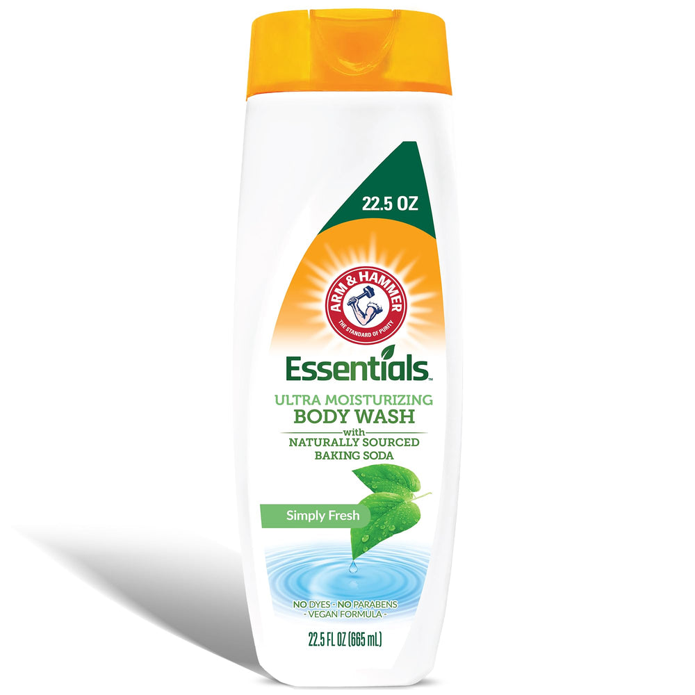 Arm & Hammer Essentials Simply Fresh body wash bottle, nourishing daily cleanse.