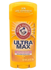 Arm & Hammer Ultramax Invisible Solid bottle with powder-fresh scent, for all-day odor control.