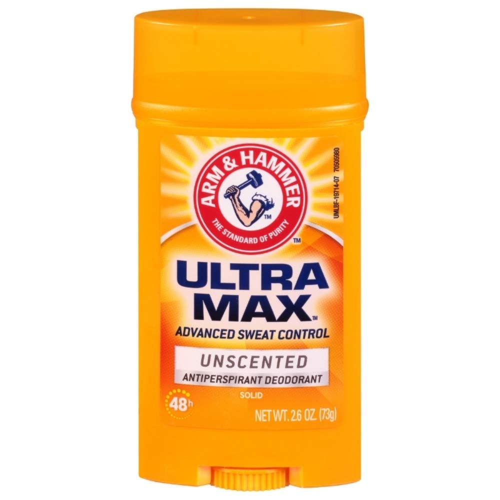 Arm & Hammer Ultramax unscented invisible solid antiperspirant 5-pack for everyday dryness.