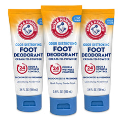 Arm & Hammer Cream to Powder Foot Deodorant bottle shows smooth texture and all-day freshness.