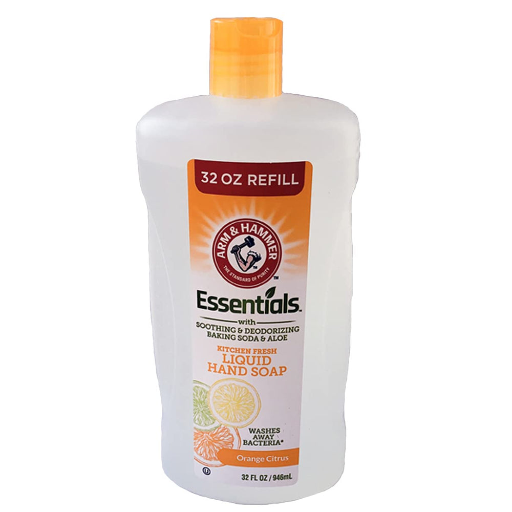 Arm & Hammer Essentials hand soap bottle with citrus foam for fresh hands.