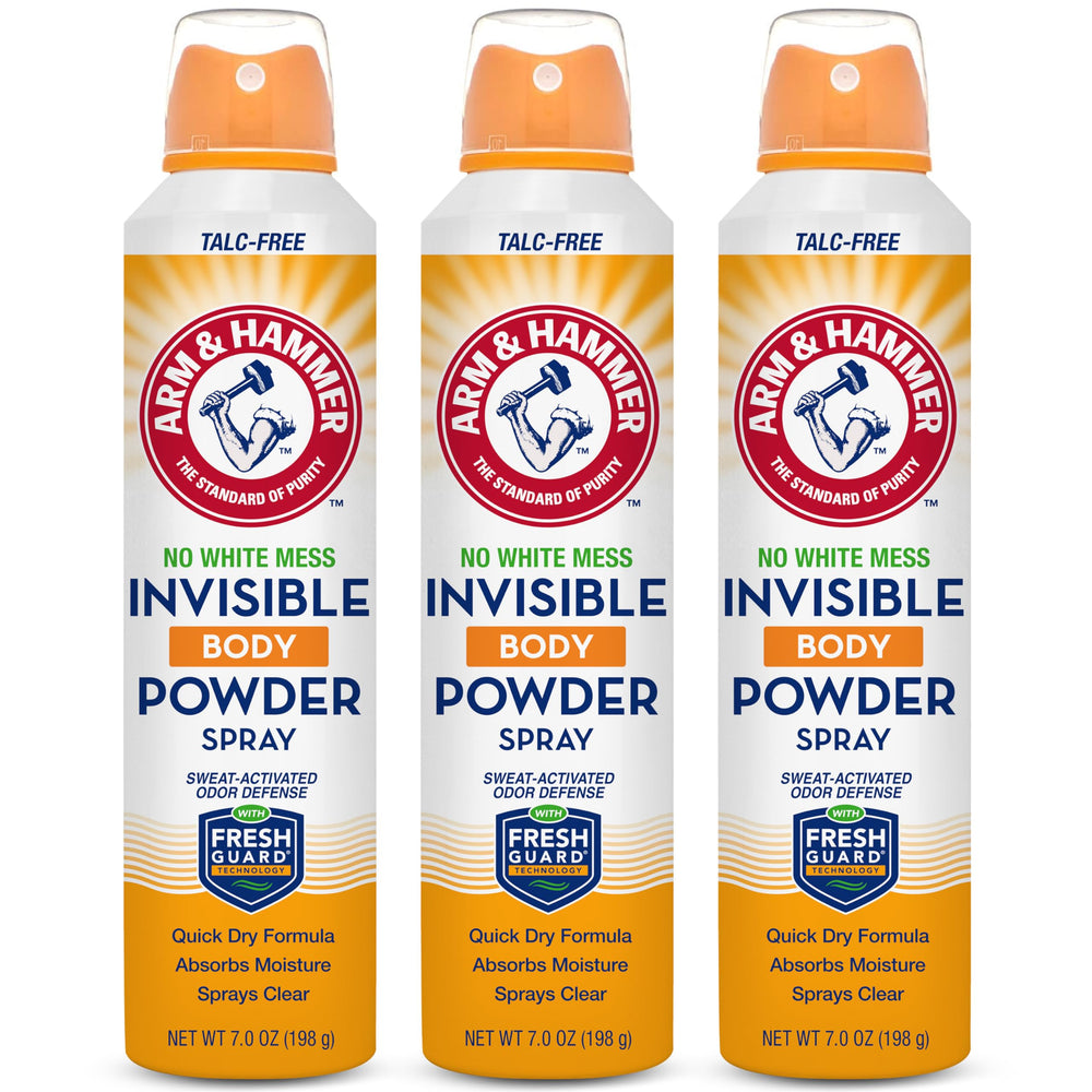 Arm and Hammer invisible body powder spray bottle with quick-dry clear formula for daily wear