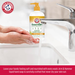 Arm and Hammer organic hand soap bottle highlighting natural ingredients and purity.