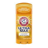 Arm & Hammer Ultramax unscented anti-perspirant stick offering long-lasting protection.